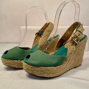 Sea-foam Green Wedge Espadrille Sandals Size 6.5